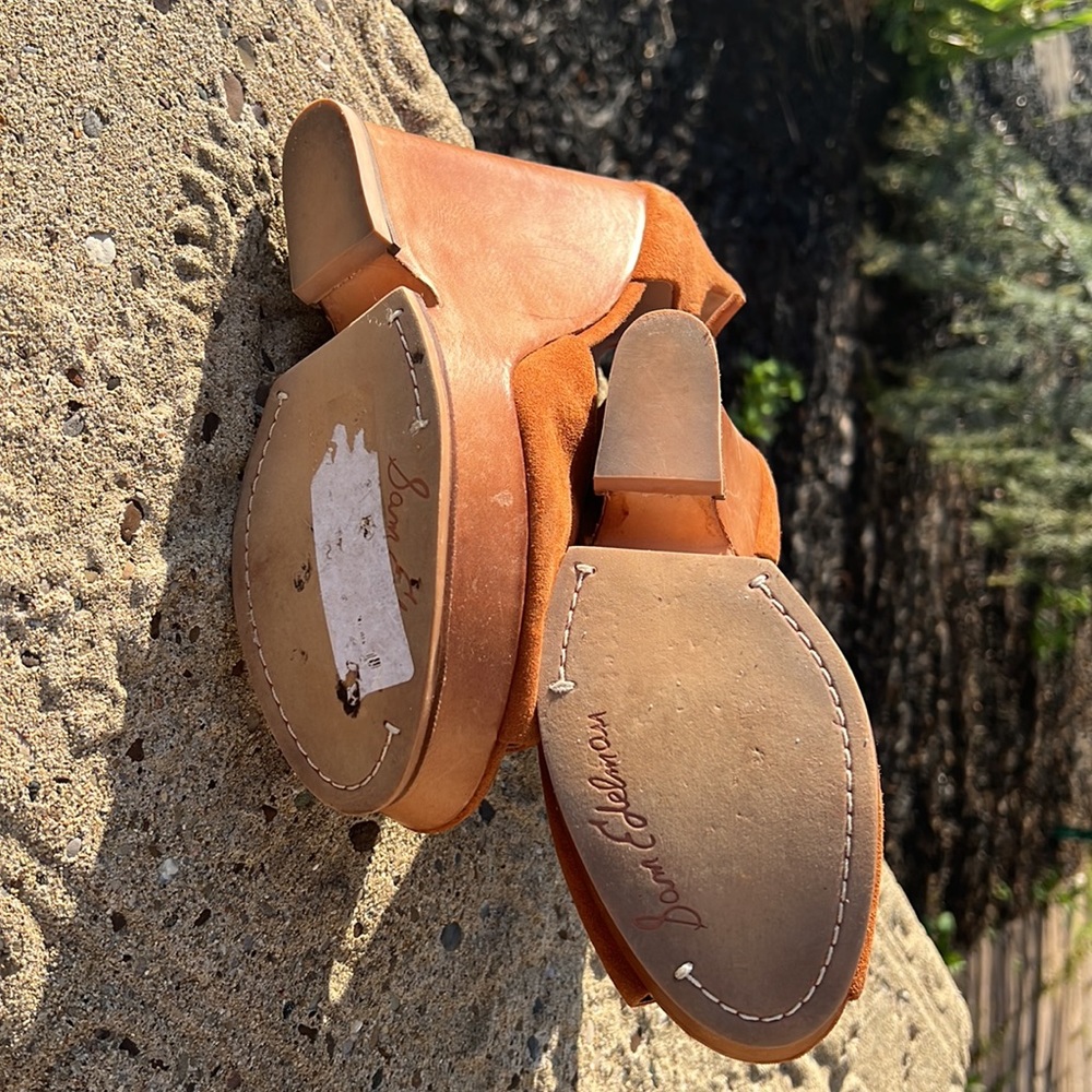 Sam Edelman Brown/Rust Wedge Platform Open Toe Sandals & Ankle Strap - Picture 8 of 8